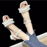 [Sỉ giày hot trend] Giày sandal quai ren ngọc gót vuông 4p nhẹ nhàng nữ tính